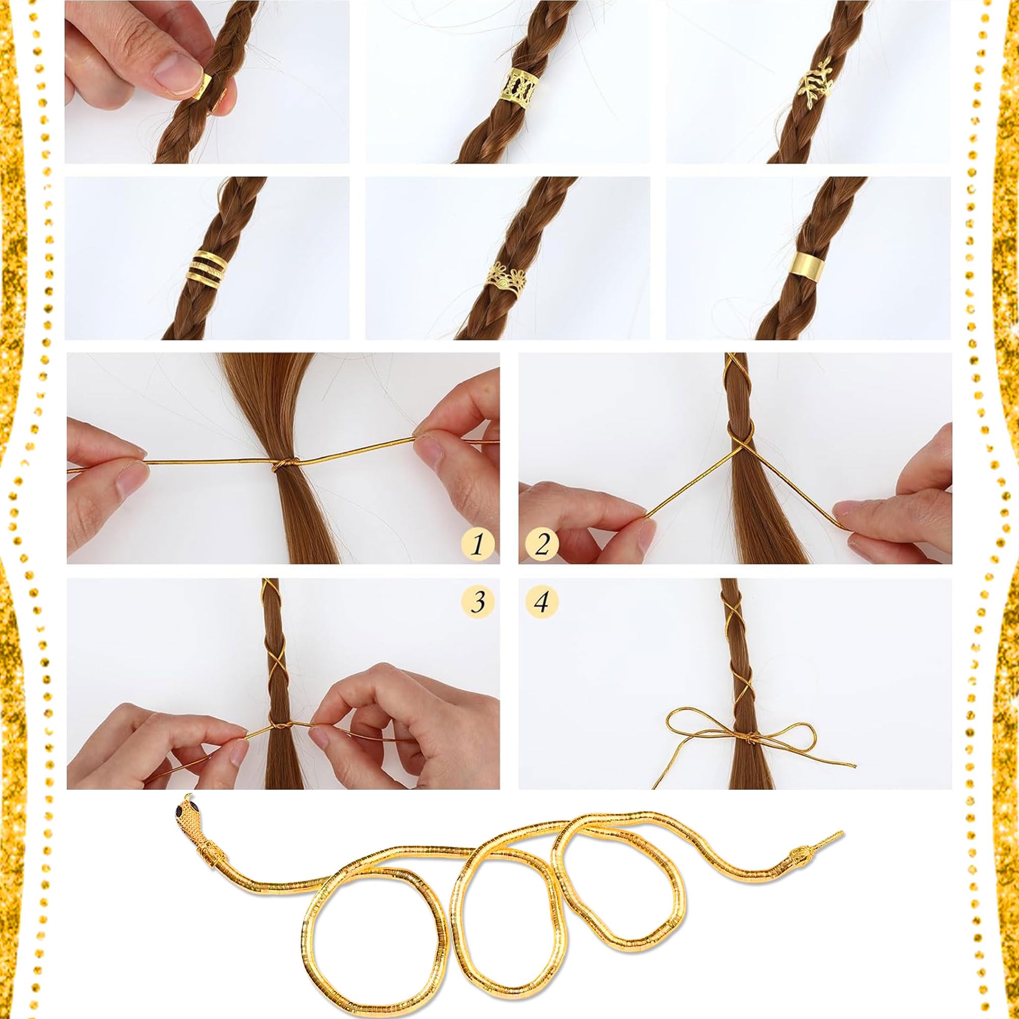 LaVenty Egyptian Costume Accessories Gold Hair Clips Egyptian Headpiece Snake Arm Bracelets Halloween Costumes Cleopatra Party Decoration - Image 3