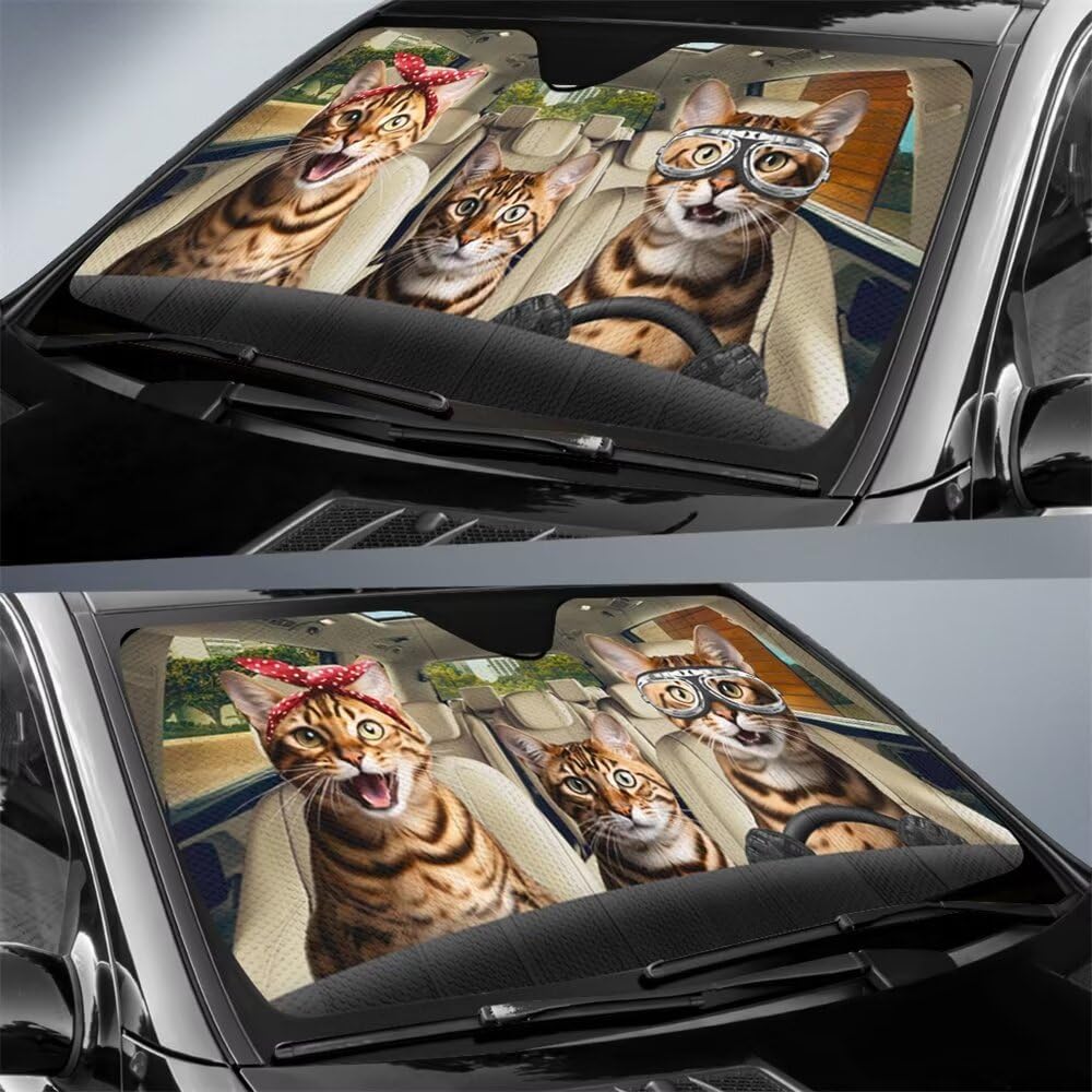Generic Bengal Cat Car Sun Shade Foldable Reflective Sun Visor,Pet Automotive Windshield Sunshades,UV Rays & Sun Heat Front Window Sun Protector for Car Decoration,Keep Your Vehicle Cool