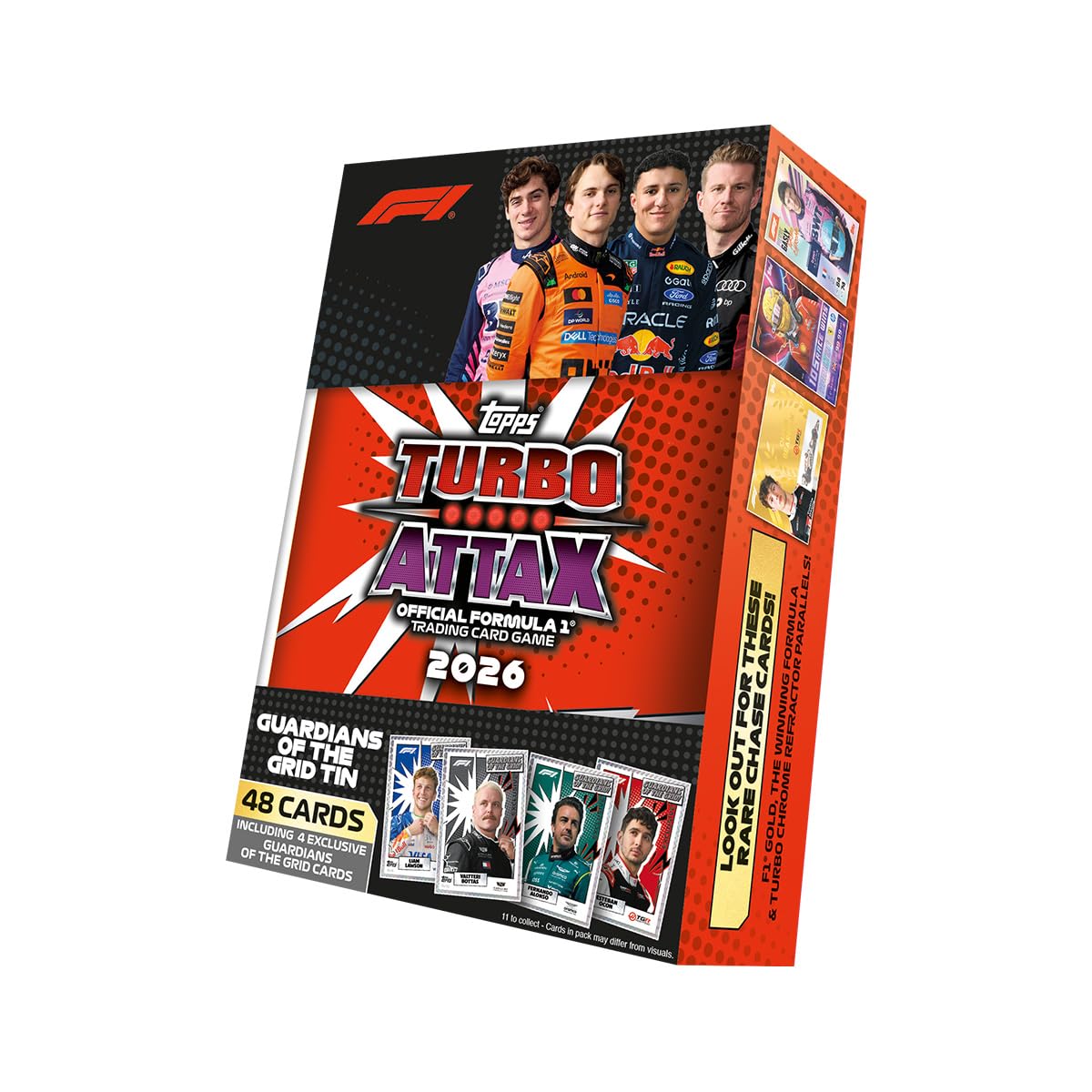 Bundle mit Turbo Attax Formel 1 2026-2 Verschiedene Mega Tins + 1 Super Tin + Exklusive Collect-it Hüllen