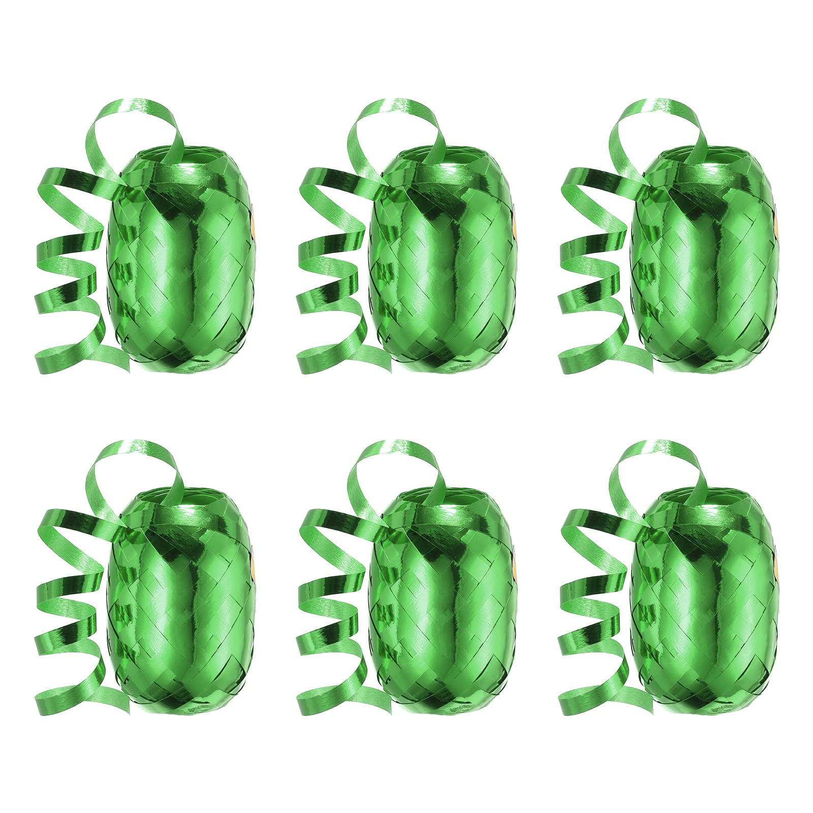 PATIKIL 6pcs Curling Ribbon Crimped Balloon String Shiny Metallic 5mm 10m for Christmas Wedding Gift Crafts Florists Decoration Green