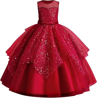 IWEMEK Kinder Mädchen Kleid Zeremonie Hochzeit Lang Karneval Tutu Ärmellos Kleid Taufe Kommunion Geburtstag Party Brautkleid