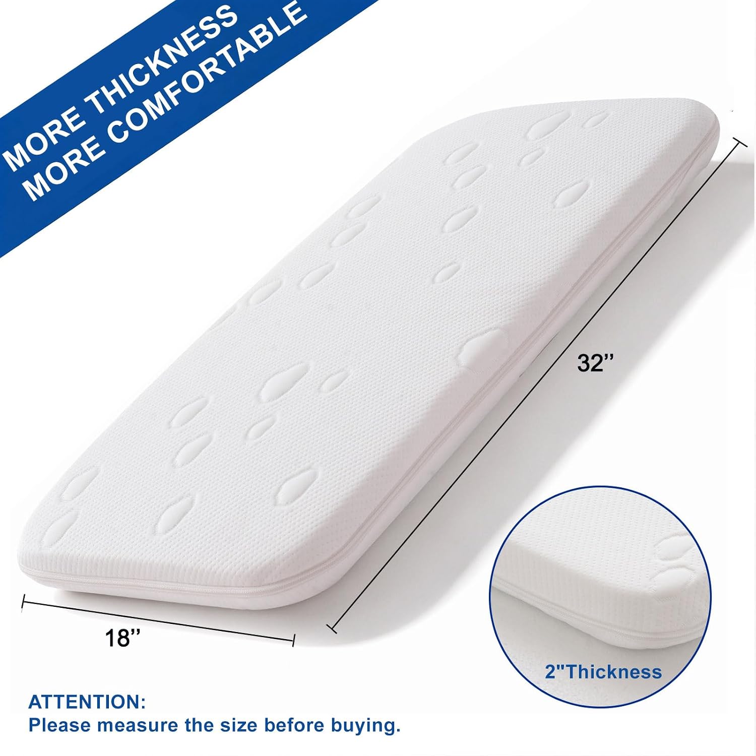 Bassinet Mattress Pad, 32" x 18" x 2" Dual Layer Memory and High Density Foam Mattress, Waterproof Breathable Soft Cover Fit for Dream On Me Poppy/RONBEI/Cowiewie/Ingenuity/ALVOD/Bassinet