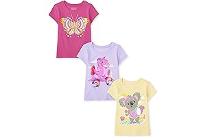 Toddler Girl T Shirts 4T, Multi Color Graphic Print 3 Pack