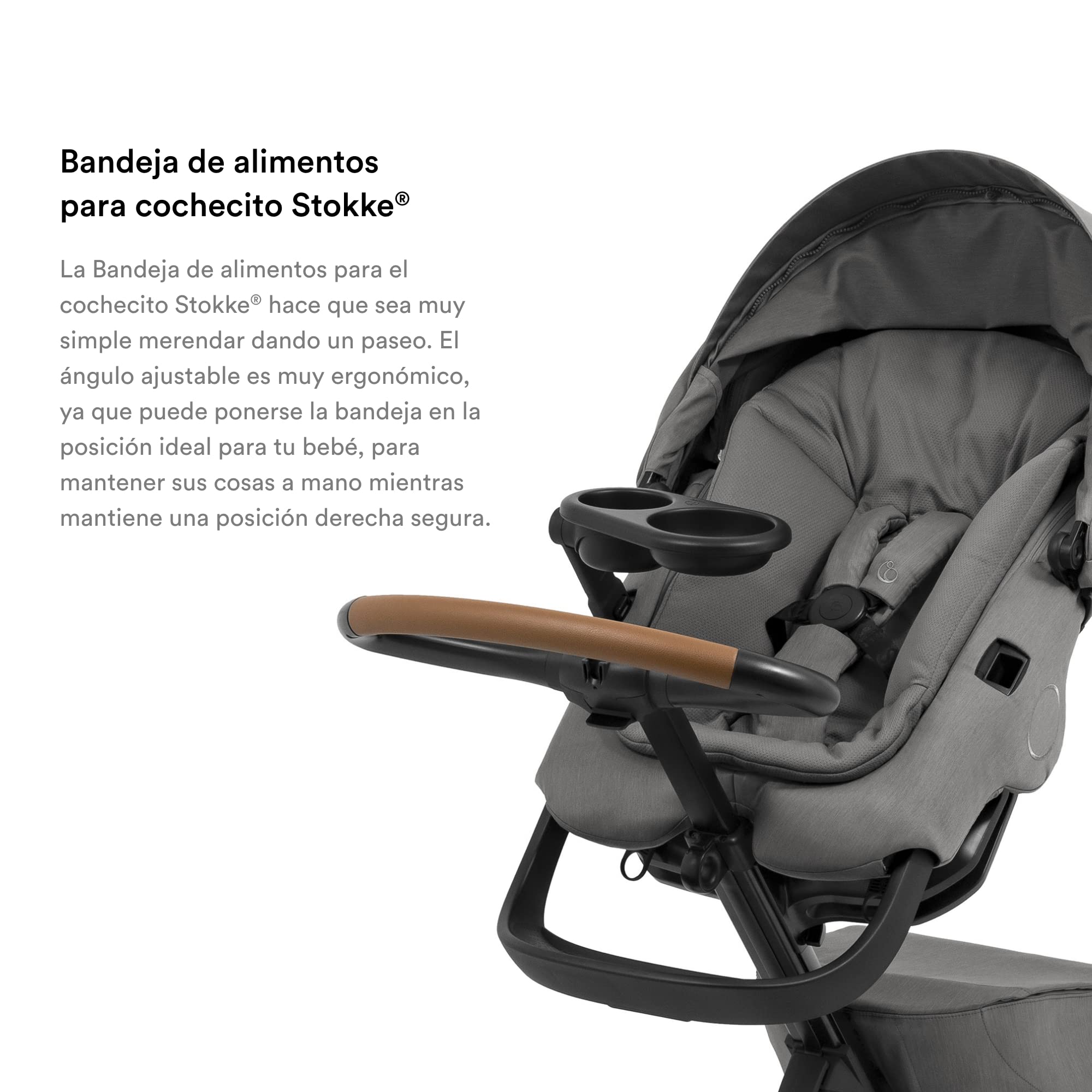 Bandeja de Alimentos Stokke Stroller, Negro - Mantiene los Vasos, la Comida y los Juguetes a Mano para el niño - Fácil de Sujetar, Quitar y Limpiar - Compatible con Cochecitos Stokke Xplory y Trailz