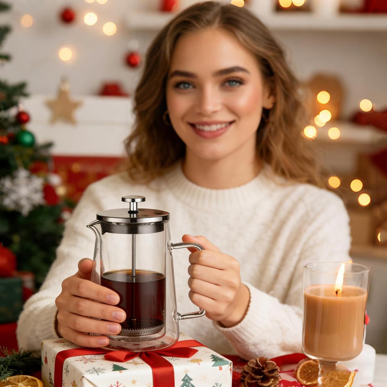 Coffee Presses | Plunger with Insulated Glass and Double Wall Stainless Steel Filter,Tea and Coffee Press,for Outdoor Use Camping Travel Home Office and Cafe