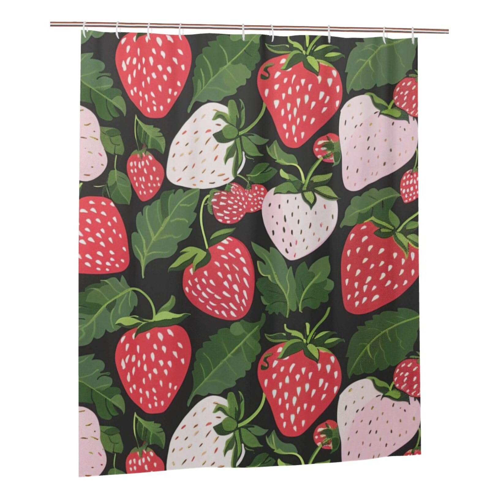 BWWHCCTI Strawberry Print Printed Shower Curtain With 12 Plastic Hooks Opaque Quick Drying Waterproof Shower Curtains Sets For Bathroom 152x183 Cm