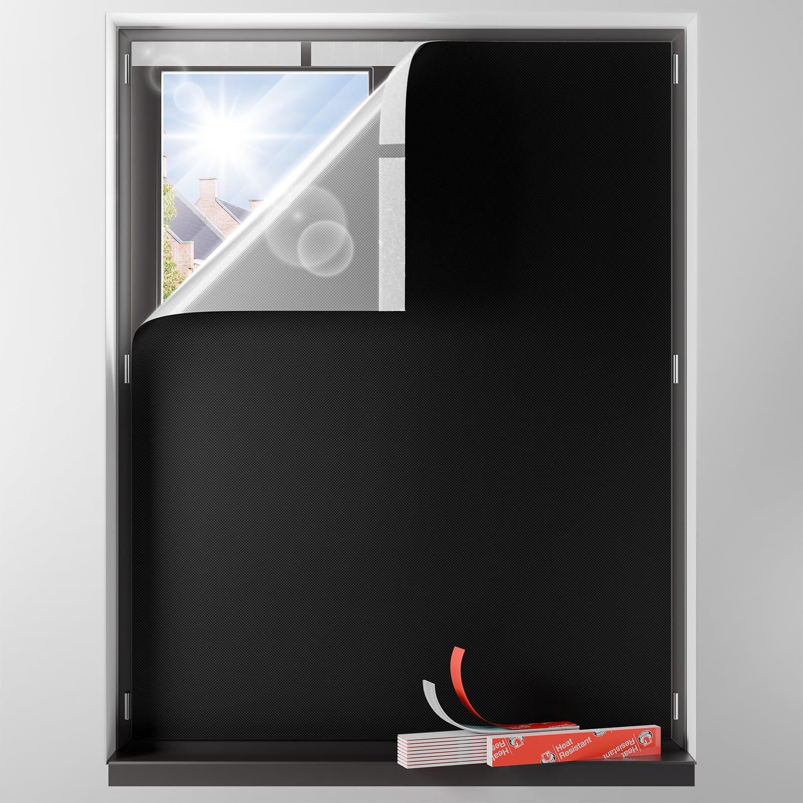 Sumobaby Blackout Curtains 42"x54" Portable No Drill Blackout Shades with Upgraded Hook&amp;Loop Tapes,100% Black Out Window Cover,Thermal Insulated Blinds for Bedroom,Nursery(1 Panel,Black)
