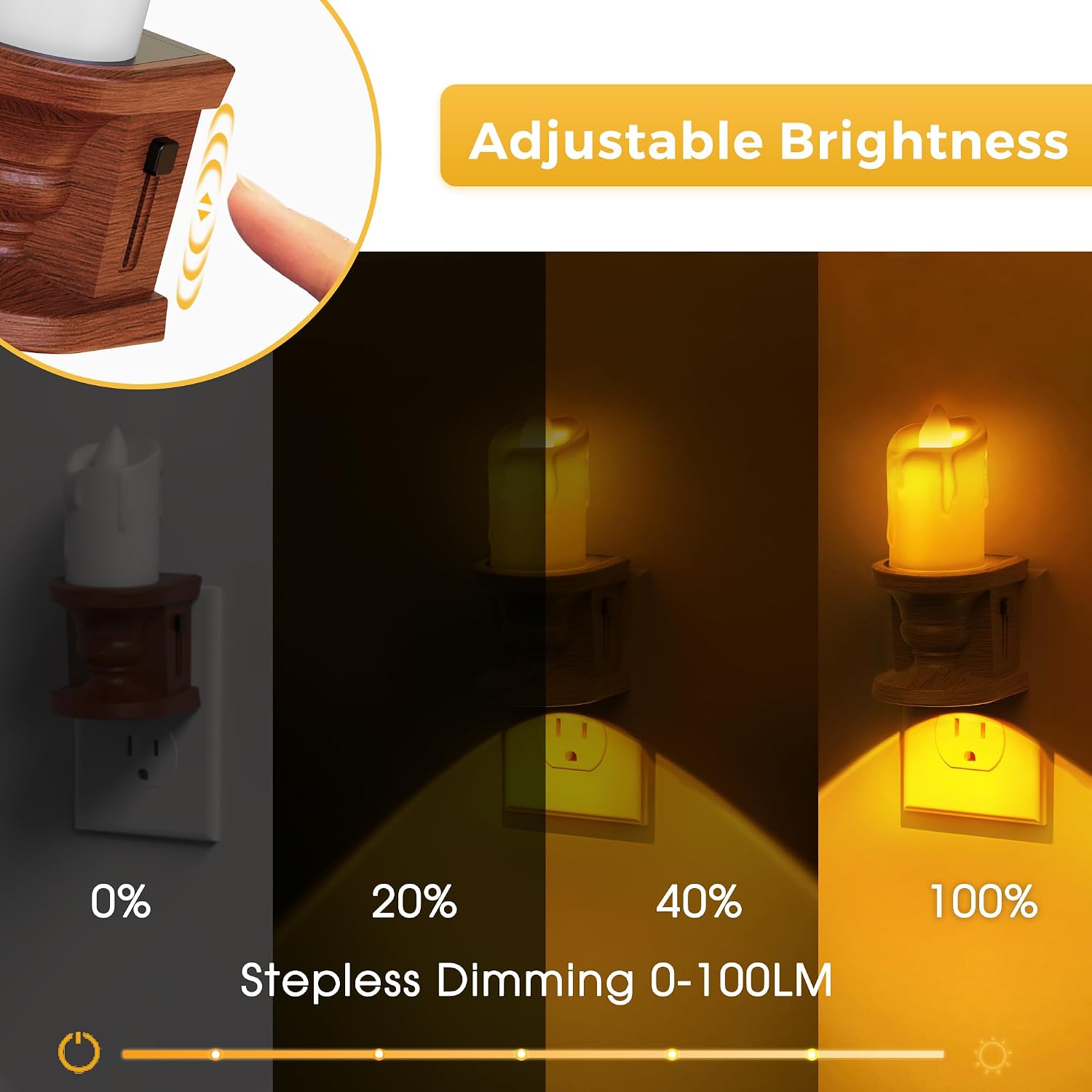 L LOHAS LED Night Light,[2-Pack] Flameless Candle Night Light with 3 Lighting Model, Dusk to Dawn Sensor,0-100LM Brightness Dimmable,Amber Light,Vintage Nightlight for Adults Hallway Bedroom