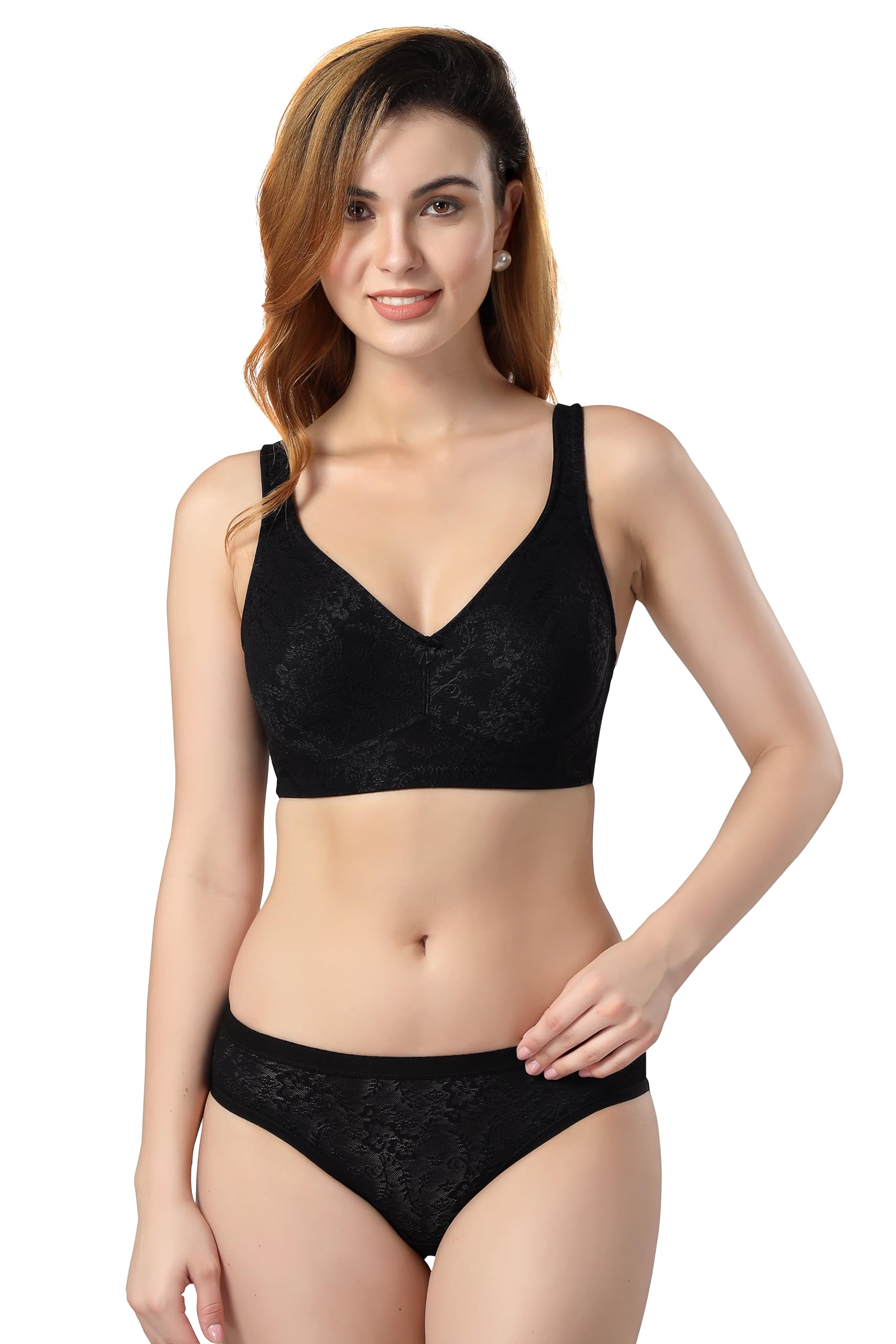 cloud soft Women’s Bra and Panty Set | Mesh Fabric | Non-Padded, Non-Wired | Seamless Full Coverage Minimizer Bra with Mid Waist Panty | Everyday Comfort (CS05S)-picture-26