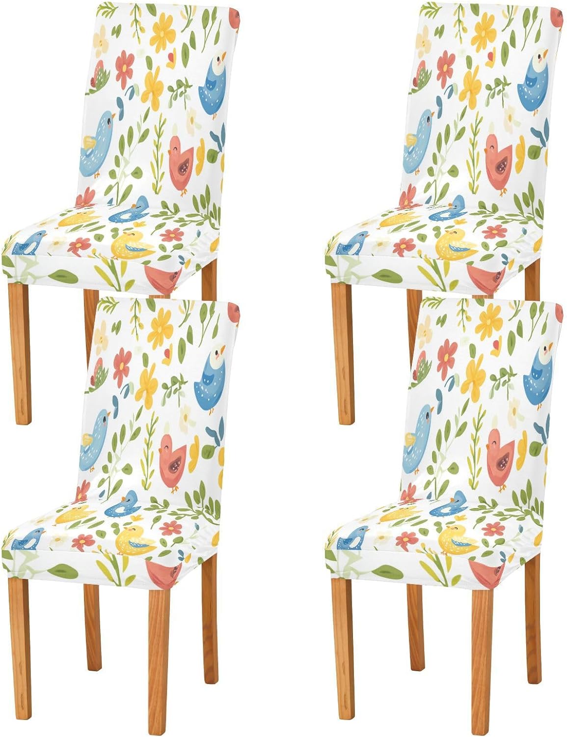 ALAZA Chair Covers for Dining Room, Happy Easter Colorful Flower Easter Egg Chicken Stretch Chair Cover Sets Chair Protector Removable Washable for Ktichen Restaurant Hotel