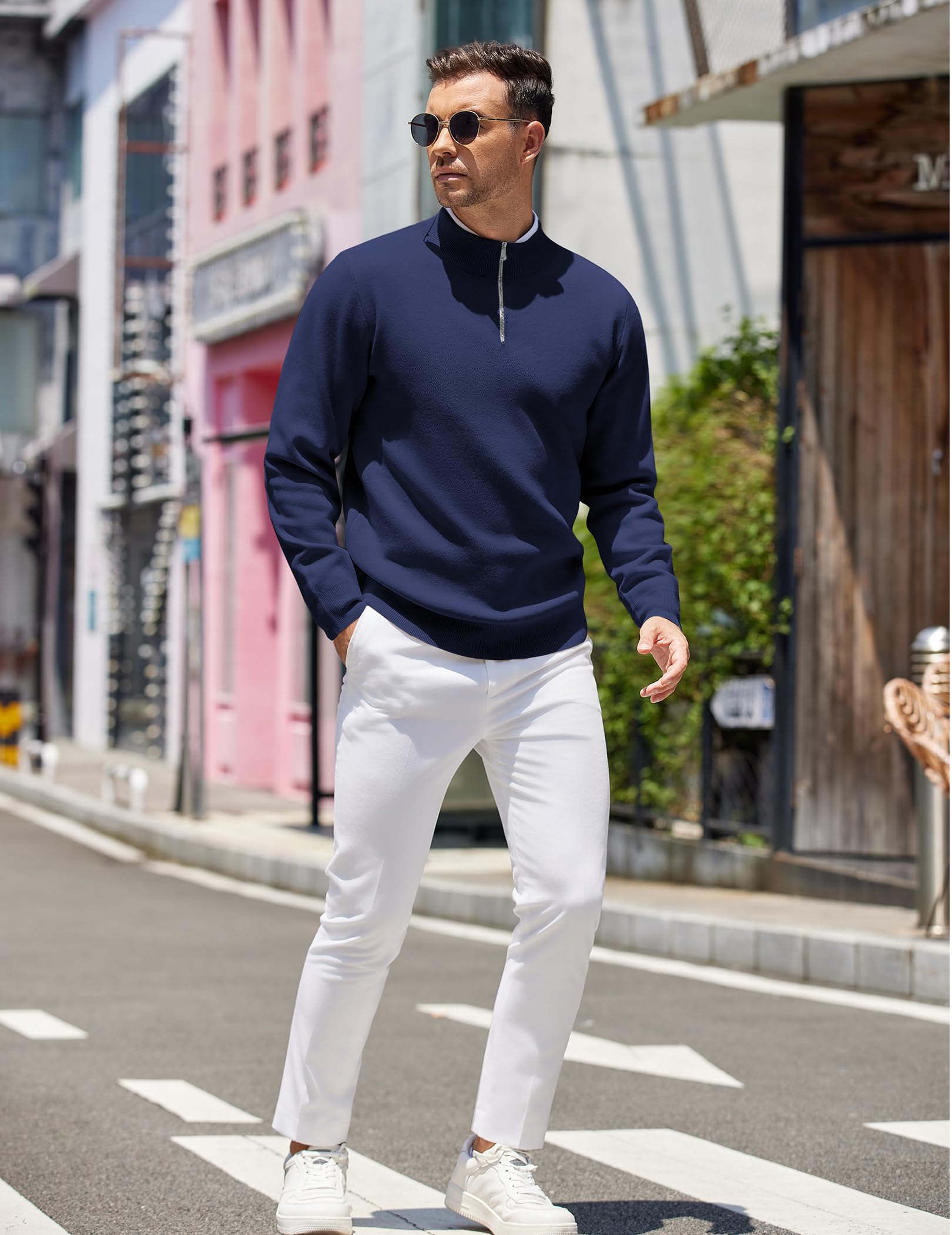 COOFANDY Pullover da uomo con zip a un quarto di lunghezza, vestibilità aderente, leggero, maglioni, polo casual