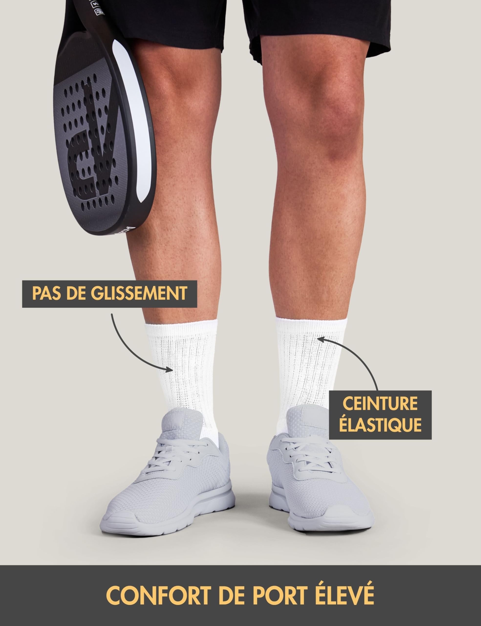 Basic Treasure Lot de 20 Paires Chaussettes de Tennis Unisexe Coton – 39/42, 43/46, 47/49 – Noir, Gris, Blanc Motif Rayé et Blanc Uni – Homme et Femme, Sport et Travail