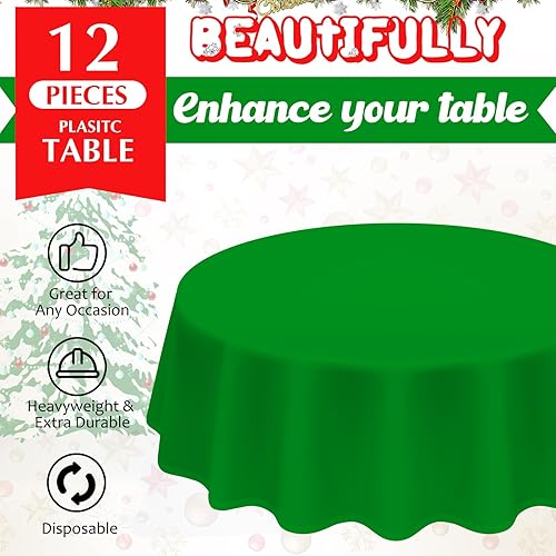Miniatura 4 de Amylove 24 manteles de plástico navideños de 84 pulgadas, redondos, desechables, de plástico, impermeables, decorativos, para fiestas, decoración de