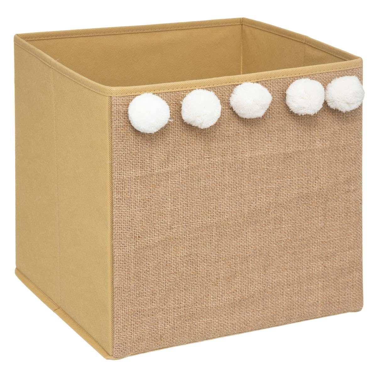 Atmosphera Aufbewahrungsbox Kind – Pompons – Jute – Karamellbraun