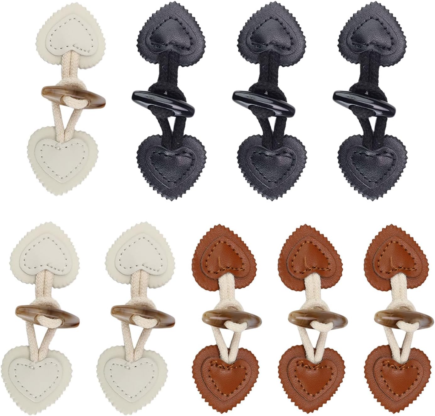 Leder Knebelverschlüsse – 4 Paar, Aus PU-Leder & Harz – Für Mäntel, Jacken, DIY, Beige/braun, 11 Cm
