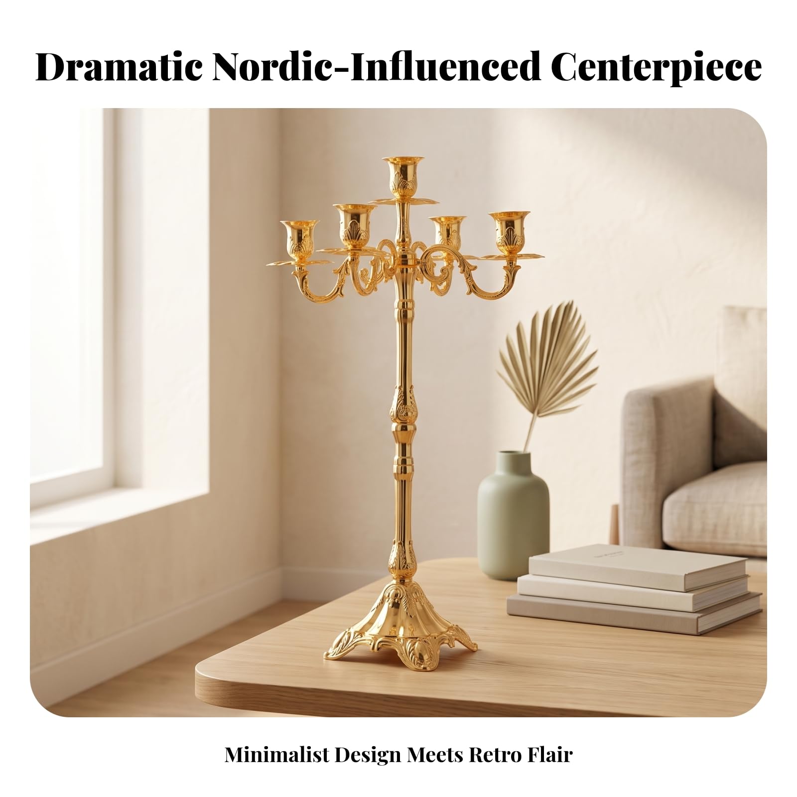 Candelabro a Cinque Braccia da Terra, Argento, 65 Cm