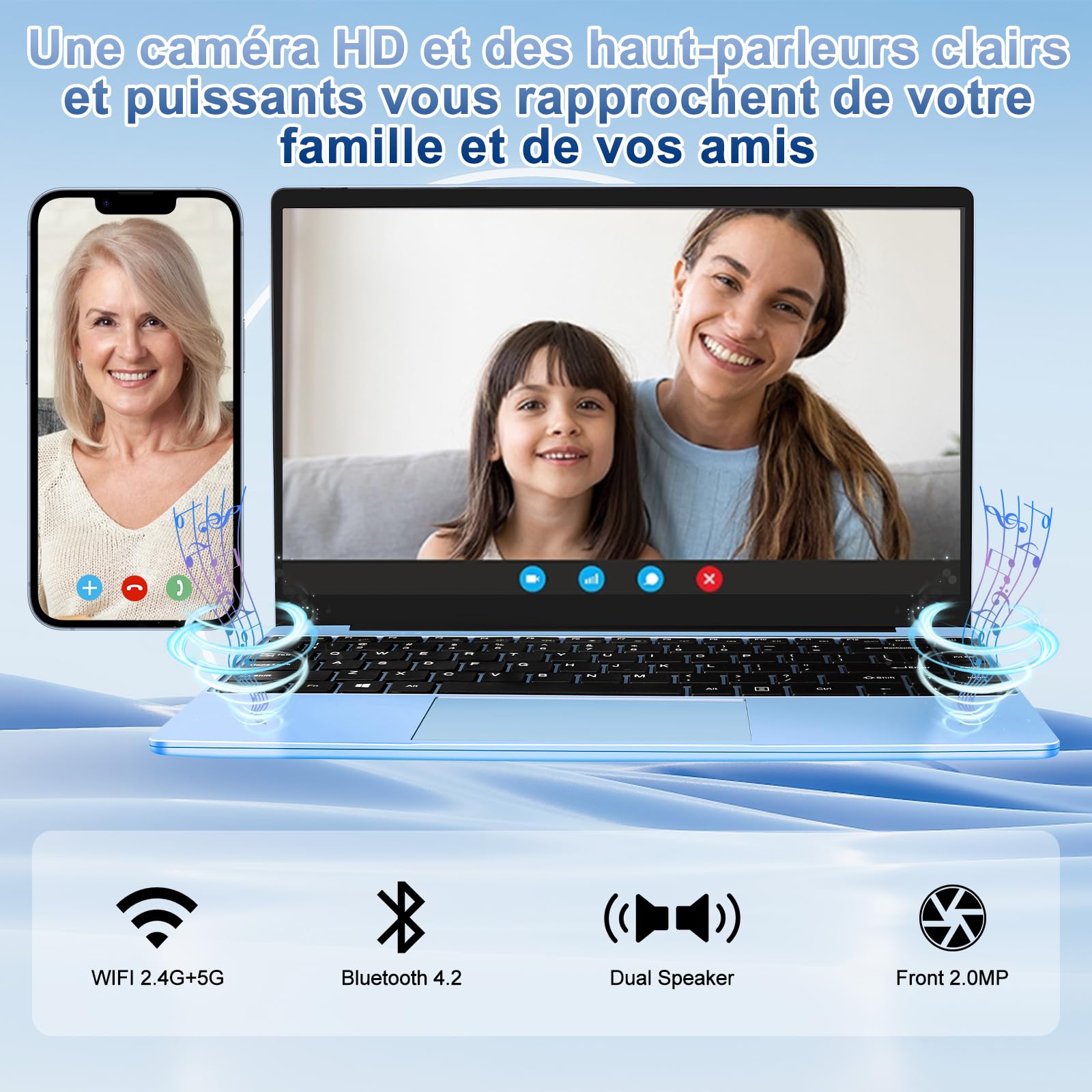 NOTODD Ordinateur Portable 14'' Win11 256Go SSD Soutien Extension 1TB