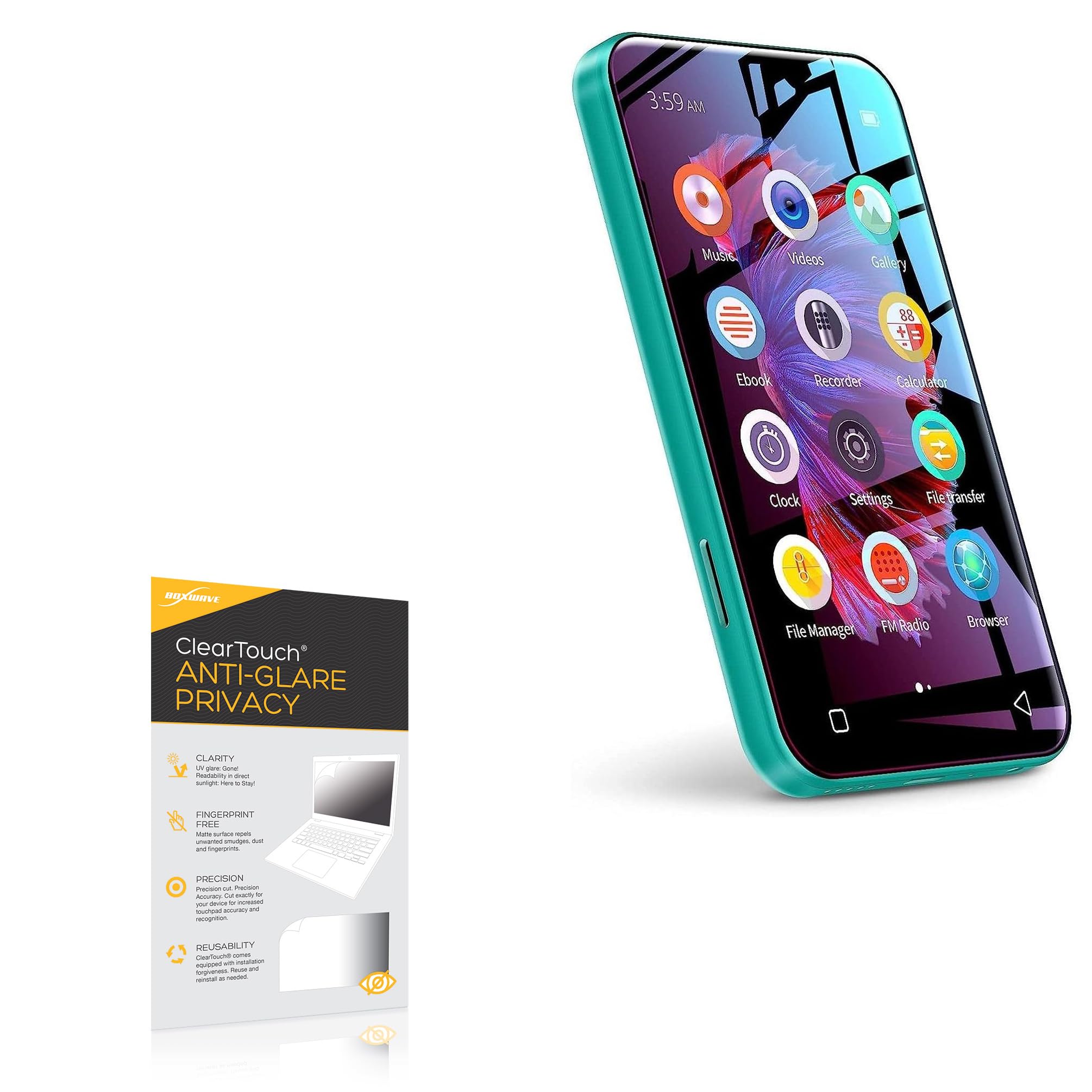 BoxWave Screen Protector Compatible With TIMMKOO Q5 WiFi MP3 Player - ClearTouch Anti-Glare Privacy (2-Pack), Privacy Screen Protector Flexible Film Anti-Glare