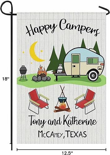 Miniatura 7 de Bandera de jardín personalizada con nombre de familia de campamento de 12.5 x 18 pulgadas, bandera de bienvenida personalizada para patio y casa