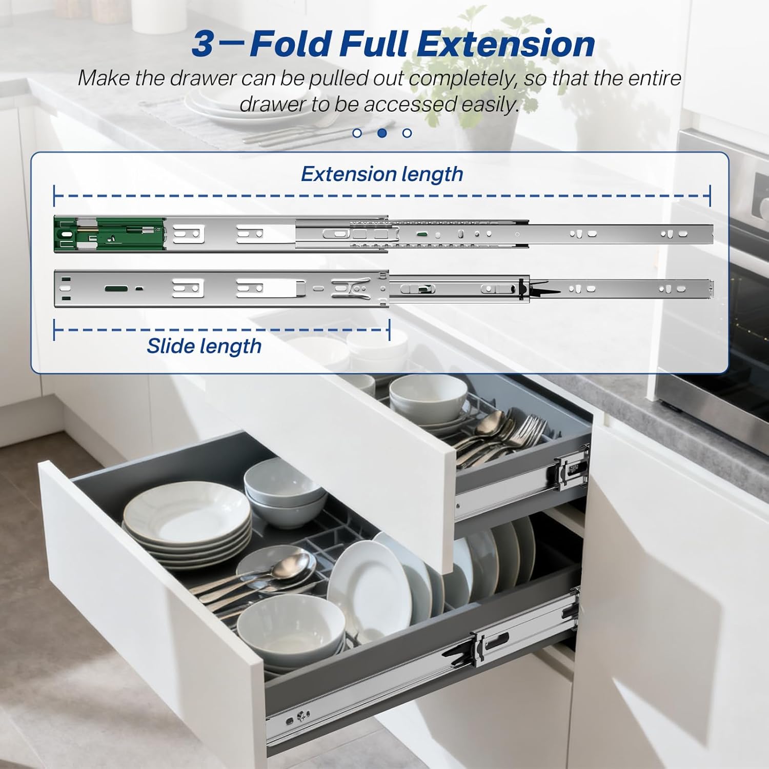 6 Pairs Soft Close Drawer Slides 20 Inch, Full Extension Heavy Duty Ball Bearing Cabinet Rails, Quiet Silent Side Mount Drawer Glides for Kitchen,Office,Tool Box,Dresser, 100 LB Capacity
