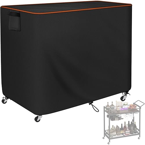 Patio Bar Table Cover, 420D Oxford Wicker Bar Cart Cover Waterproof Protective Beverage Serving Cart Dustproof Cover for Outdoor Garden Bar Cart 44"L X 19"W X 35.8"H,Black