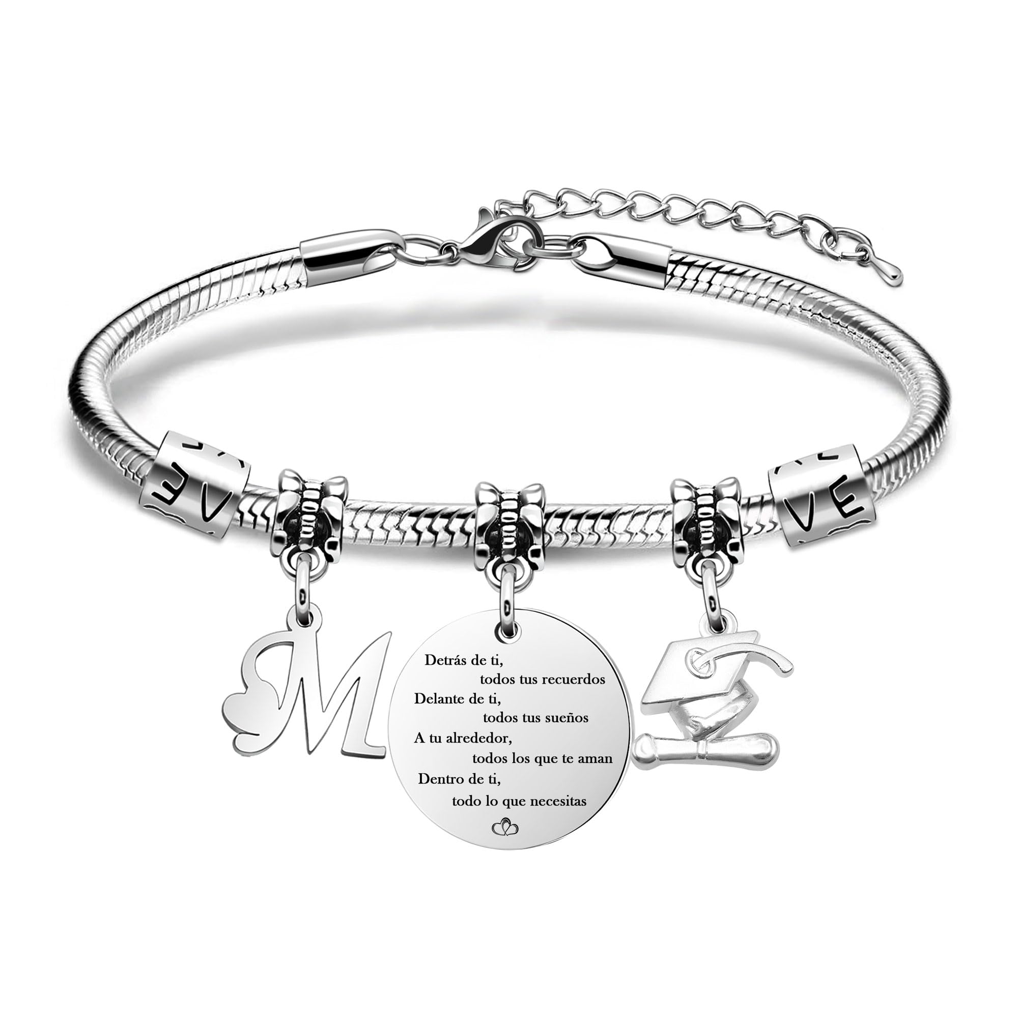 Pulsera con Iniciales Inspiradoras para la Graduación Regalo de Graduación Pulsera Niñas y Mujeres, Ideal para Celebrar a Amigas Hermanas Hijas Compañeras y Estudiantes