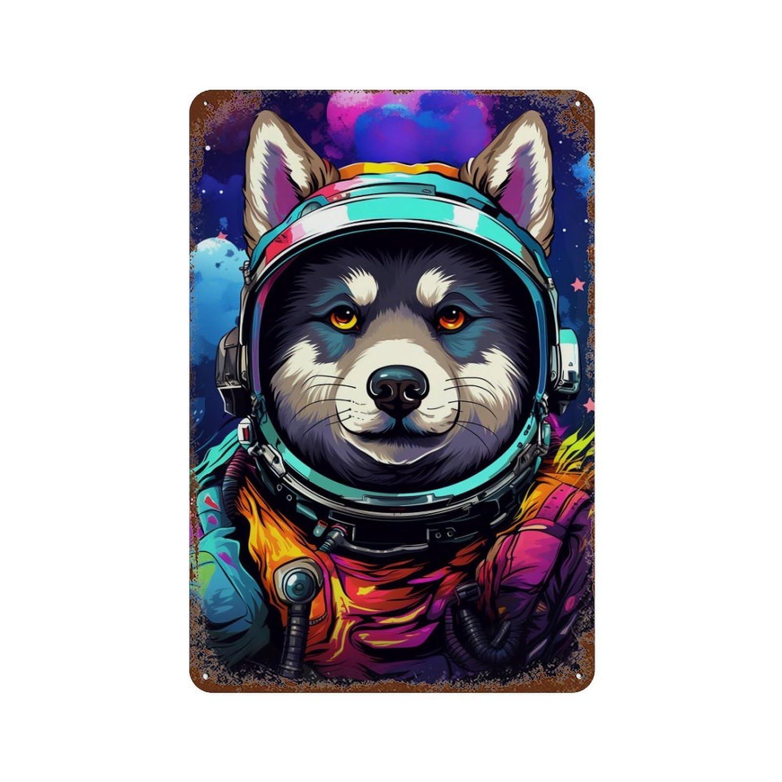 Space Dog Explorer-100 Aged Metal Wall Plaque 11.8"x7.9", for Garage, Bar And Workshop Decor, Farmhouse Wall Decor
