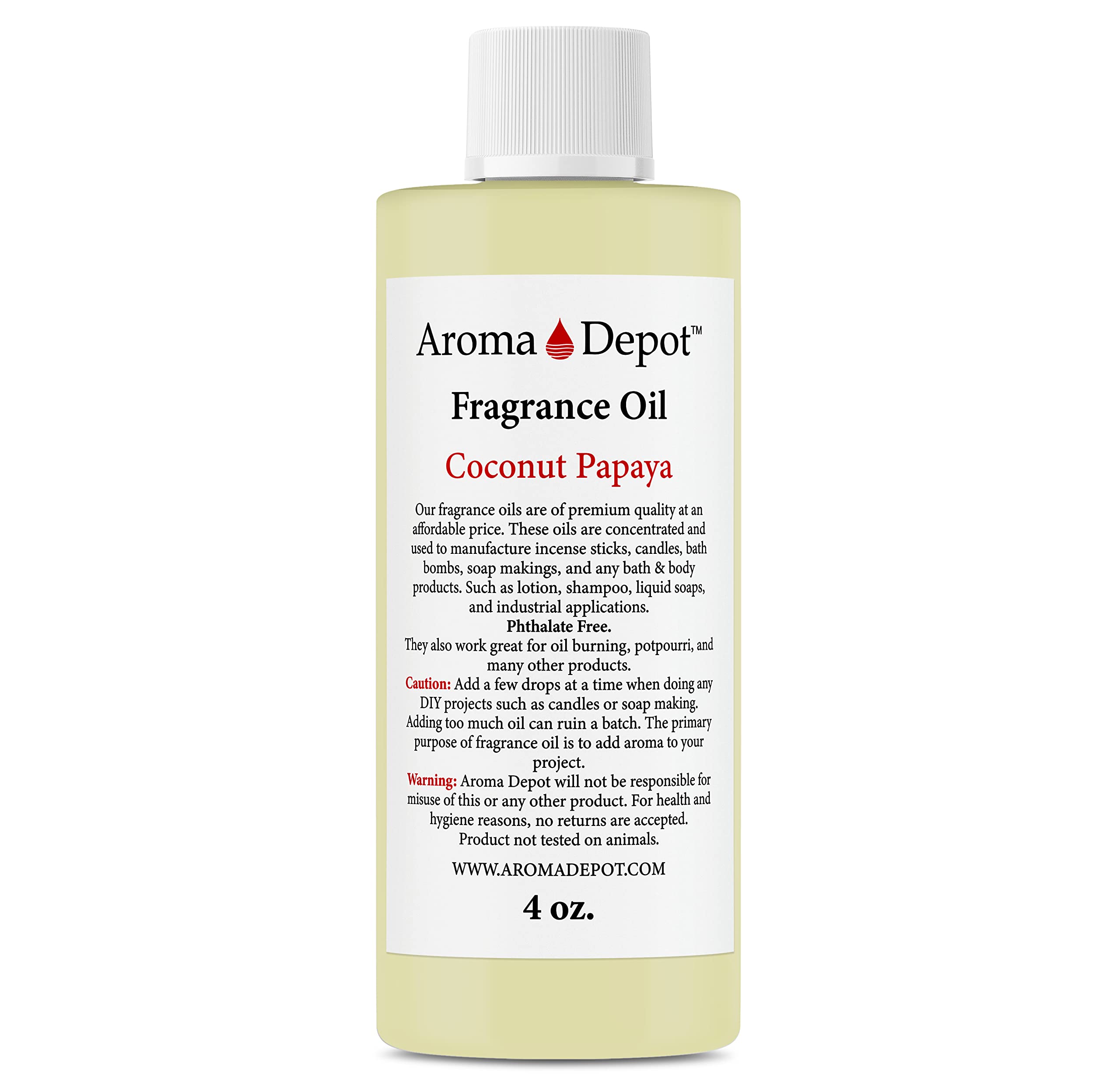 Aroma Depot Cocout Papaya 4 oz. Fragrance Oil I Perfume I Skin Oil I Scented Oil. Great for Candles, Bath Bombs, Body Butters, Creams &amp; Lotions. Few Drops in The Diffuser, Burners, or Warmers.