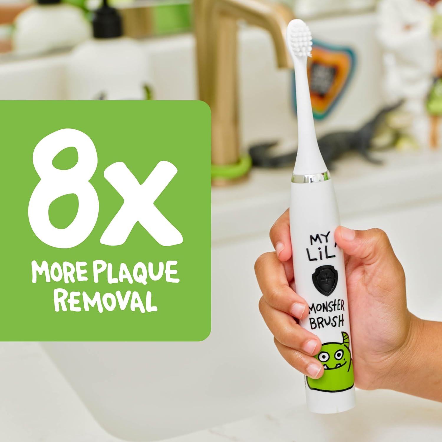 Made by Dentists Kids Electric Toothbrush - Rechargeable Vibrating Toothbrush with Timer, Includes 6 Replacement Heads, Gently Cleans Teeth, Kid & Toddlers Age 2+, Monster