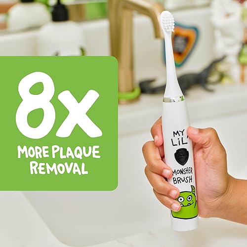 Vista 3 de Made by Dentists Cepillo de dientes eléctrico para niños, cepillo de dientes vibratorio recargable con temporizador, incluye 6 cabezales