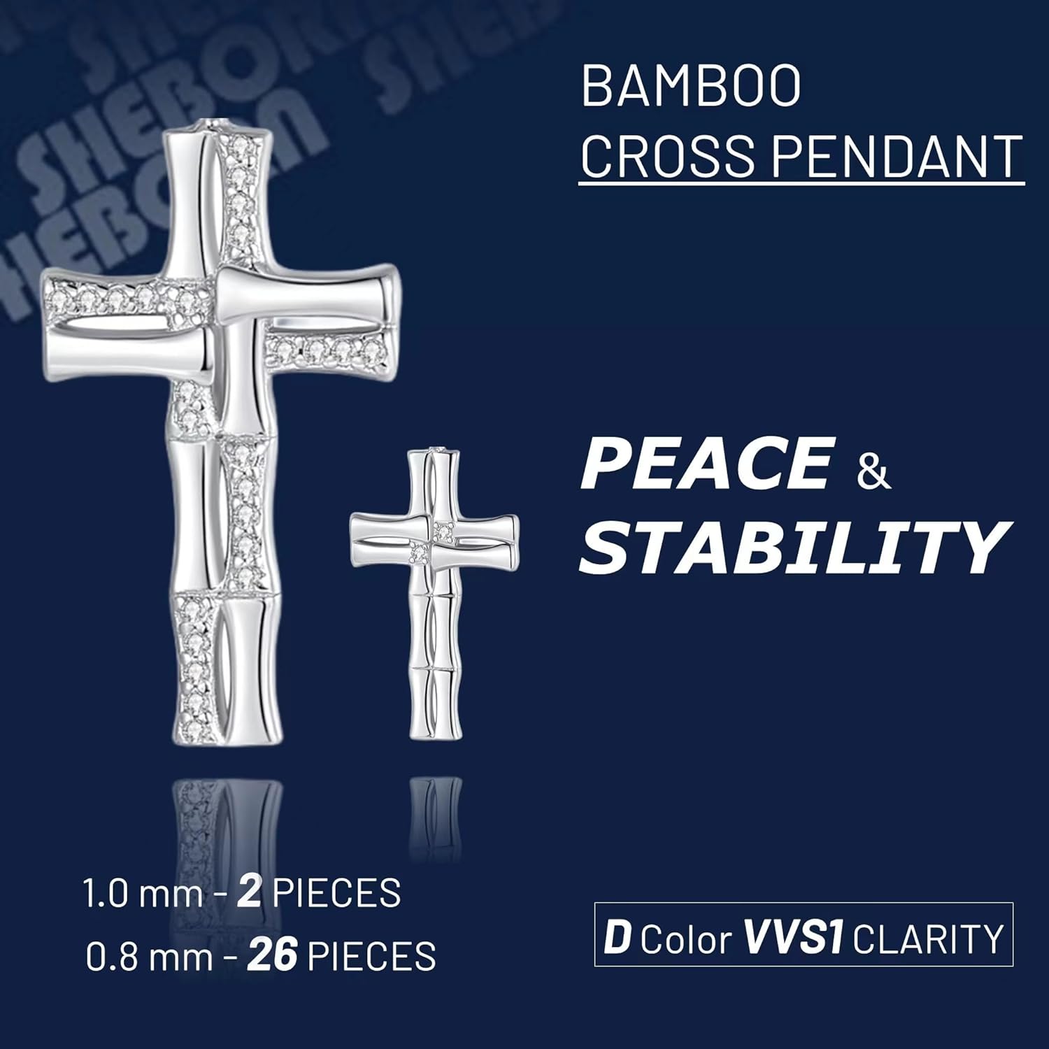 Cross Necklace, Moissanite Diamond Cross Necklace for Women and Men with 18K White Gold Plated, Bamboo 925 Sterling Silver Necklace for Valentine’s Day, Women’s Day, Mother’s Day - Image 2