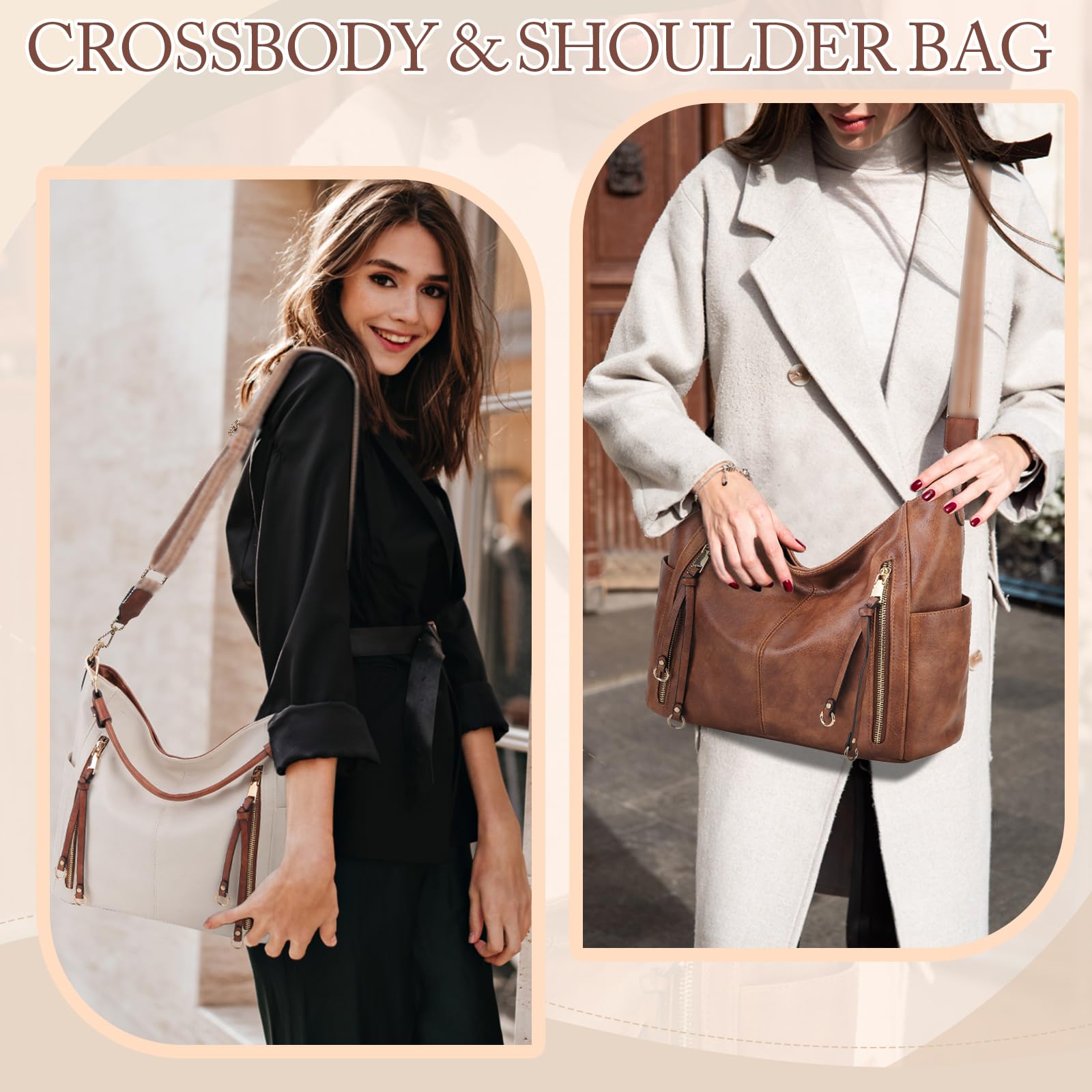 Chase Chic Bolsos de Mujer Hobo, Bolsos Bandolera Bolsos Tote Bolsos de hombro Grande PU Cuero Monedero Carteras 2pcs Set