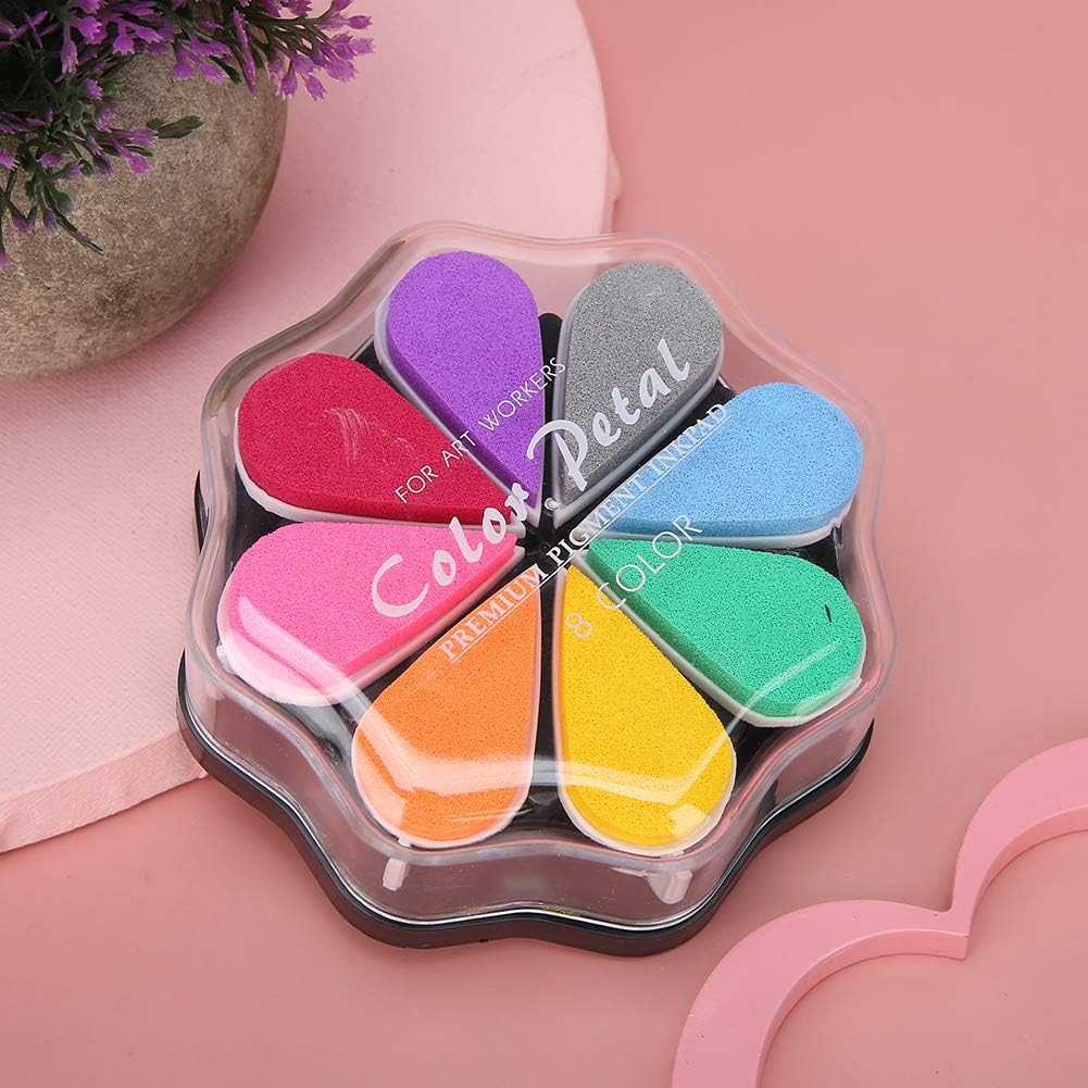 8 Color Ink Pad Petal Shape Ink Stamp Pad Finger Ink Pad for Card Making, Rubber Stamps Paper Schedule Book Scrapbook(#1002)