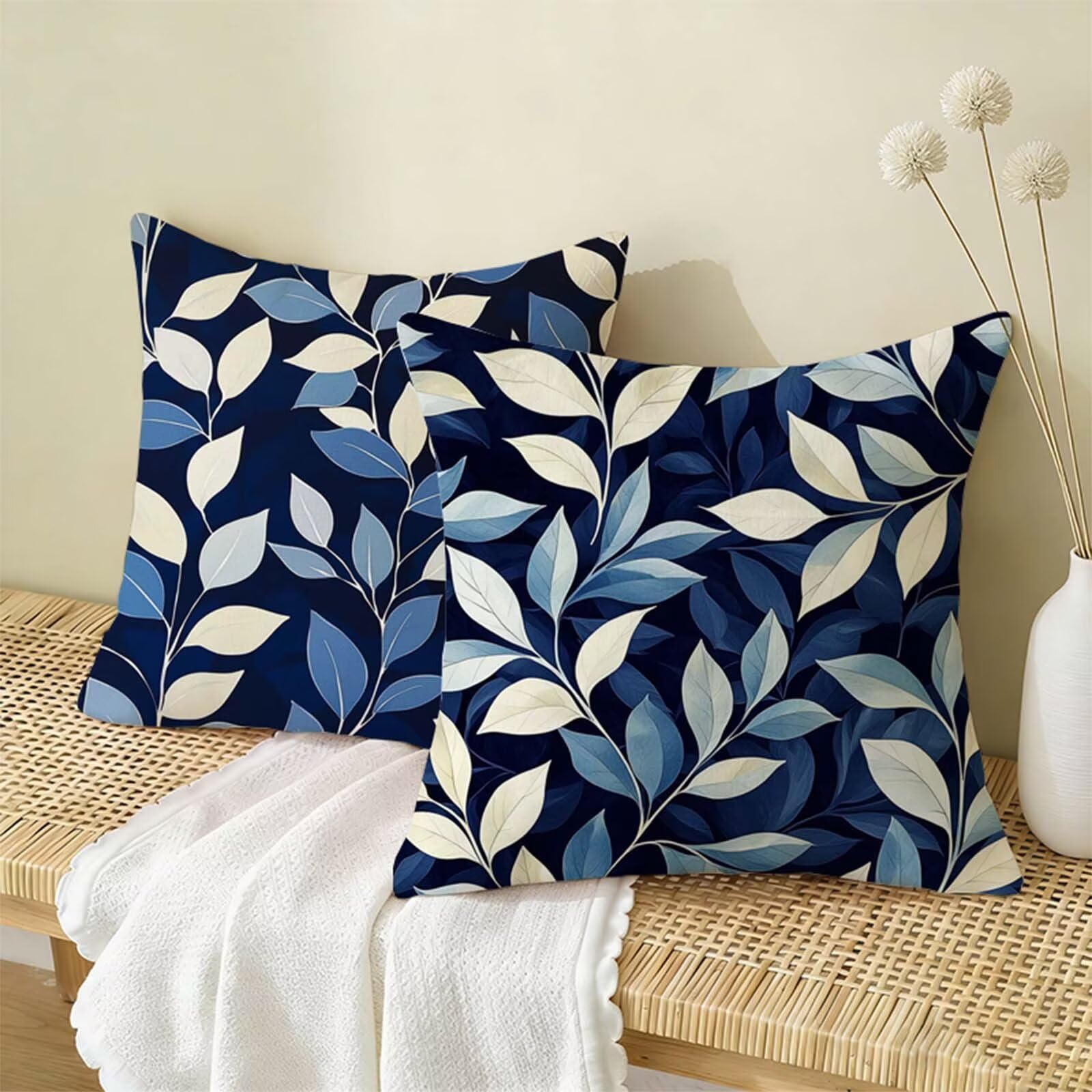 Copricuscino 70x70cm Pianta Set di 2, Fiore Federe Cuscini Divano Lino, Copricuscini Impermeabili, Federe Cuscino Morbido Traspiranti Adatto a Tutte le Stagioni per Soggiorno Camera Letto Decor X-451