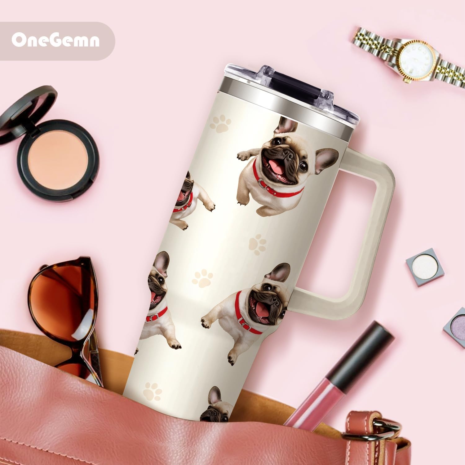 Pug Gifts for Pug Lovers,40oz Beige Travel Tumbler Gifts for Women - Dog Mom Gift for Dogs Lovers for Mothers Day,Dog Gift for Her Birthday, Christmas Thank you Present - Image 3