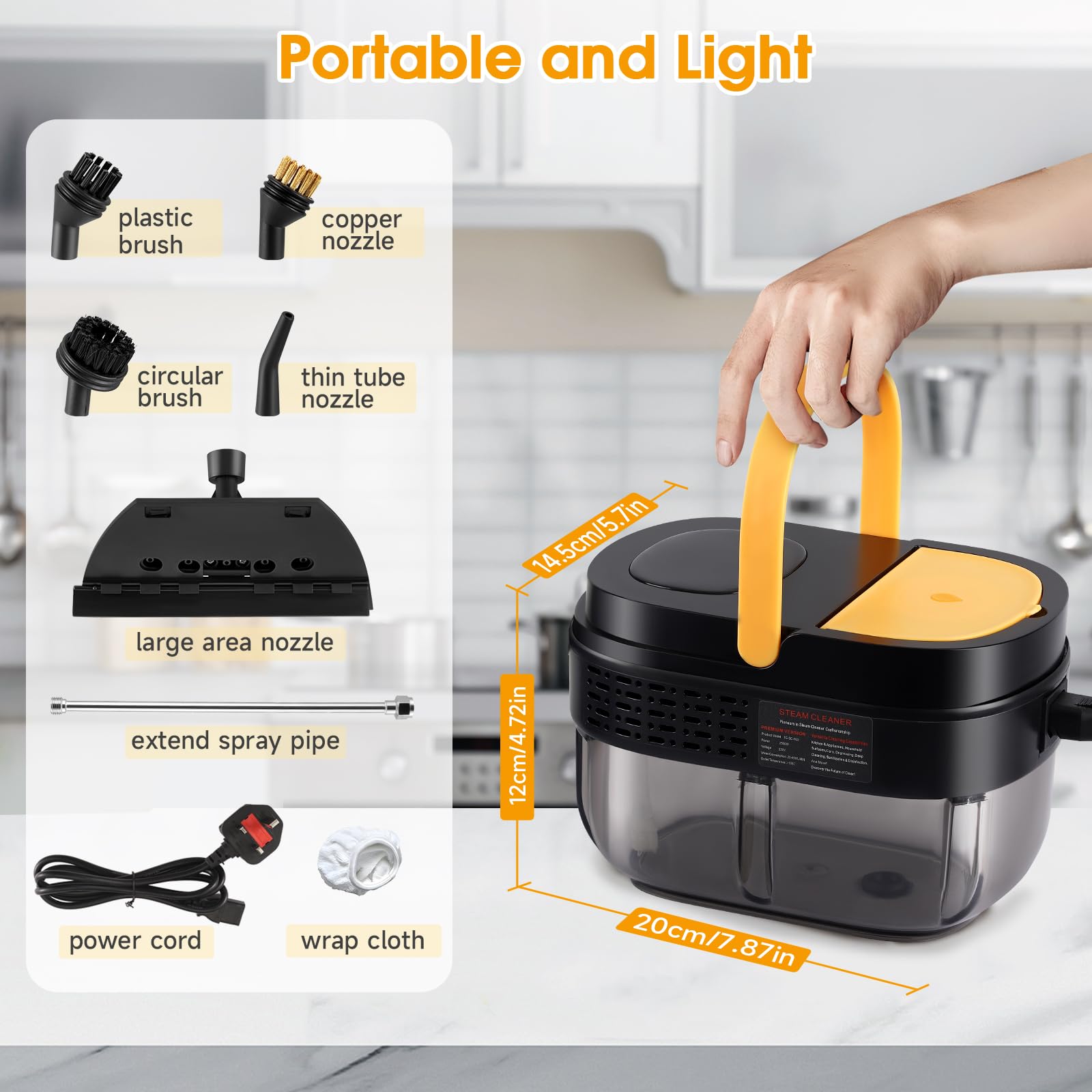 2500W Nettoyeur Vapeur avec Ecran Digital, Nettoyeur Vapeur à Main avec 7 Têtes de Brosse Réglables sur 3 Niveaux,1100ML Réservoir d'Eau de Grande Capacité pour Nettoyage,Canapés, Carrelage