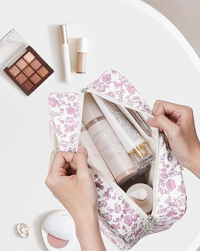 Miniatura 10 de Narwey Neceser de tamaño completo, bolsa de cosméticos grande, bolsa de maquillaje de viaje, organizador para mujeres y niñas, Elefante, Bolsa de