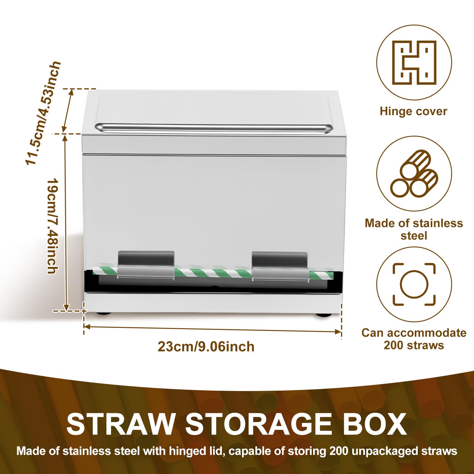 Straw Dispenser Holder, Sturdy Easy to Clean, Straws Dispenser Organizer with Metal Lid, Versatile Stainless Steel Straws Can Holder for Restaurant