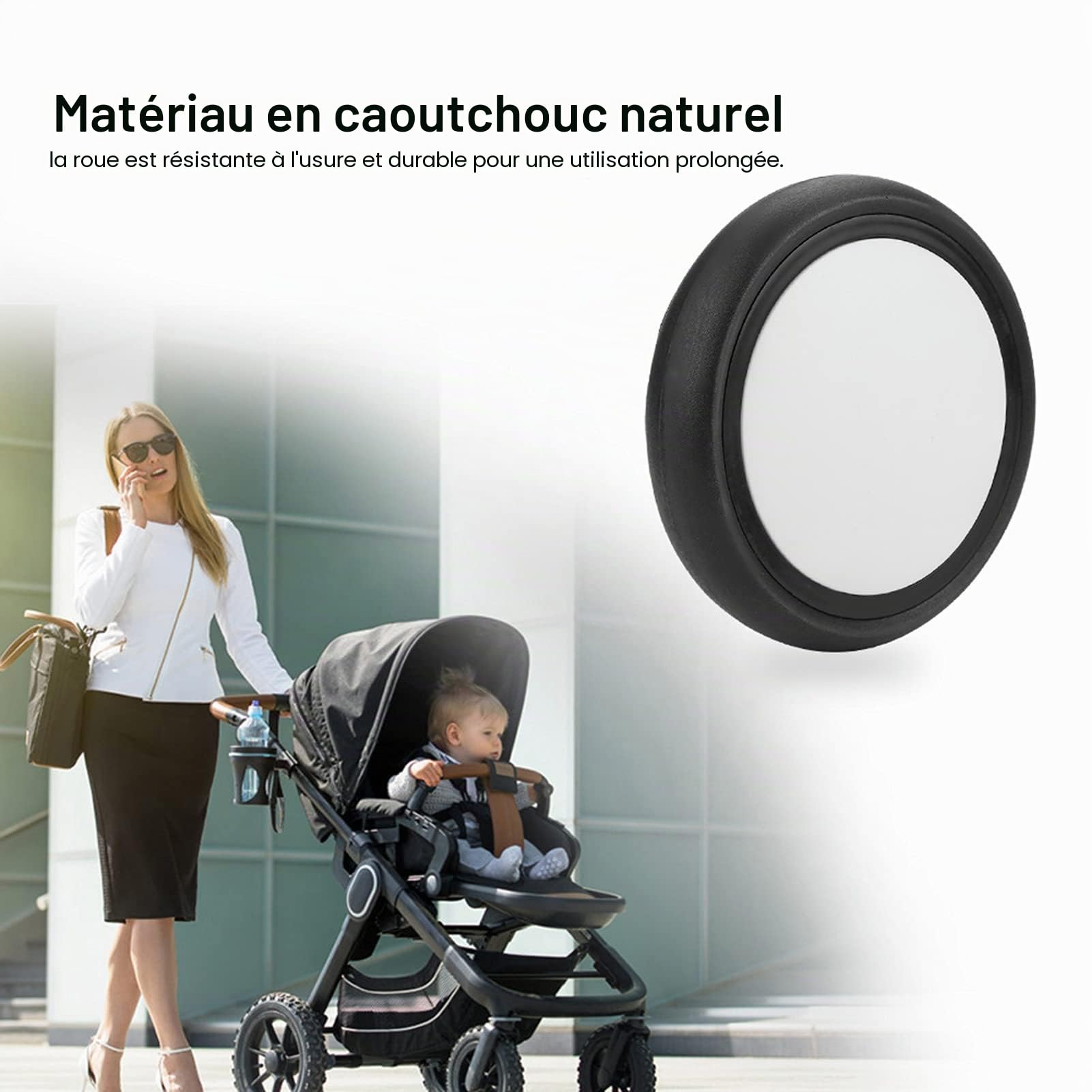 Roue de poussette, accessoire de roue de poussette résistant à l'usure durable pour Yoyo pour Chbaby pour Yoya pour Kiddopotamus(Une paire de roues arrière)