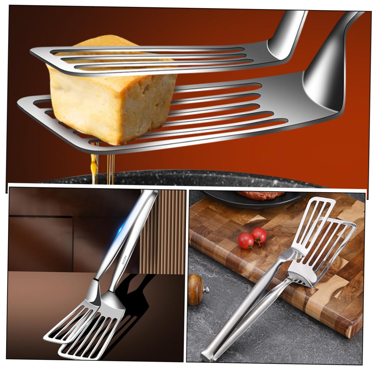Cabilock 4 Piezas De Pescado Frito Con Voltear Espátula Para Pescado Pinza Para Carne Pinzas Para Servir Espátula Pinzas Pinzas Pinzas De Acero Inoxidable Para Panqueques