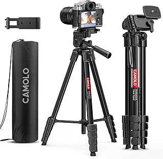 CAMOLO Phone Tripod，67”Camera Tripod DSLR Tripod for Travel Aluminum Lightweight Tripod with Travel Bag Vlogging Camera Cell Phone Tripod Video Photography for YouTube