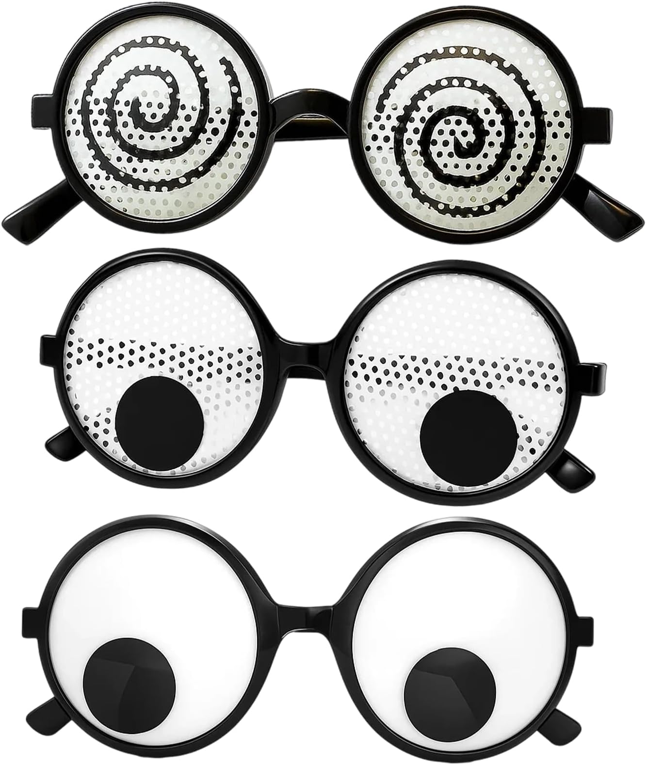 3 Pack Funny Eyeball Glasses with Wiggly Eyes, Novelty Costume Googly Eye Glasses for Parties, Photo Booth Props, Gag Gifts, Durable PC Frame(EOM Sale)