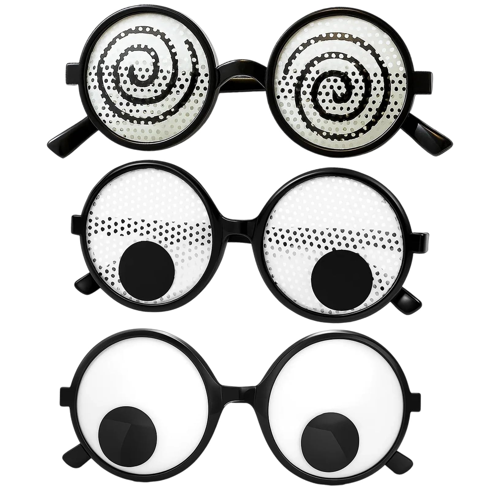 3 Pack Funny Eyeball Glasses with Wiggly Eyes, Novelty Costume Googly Eye Glasses for Parties, Photo Booth Props, Gag Gifts, Durable PC Frame(EOM Sale)