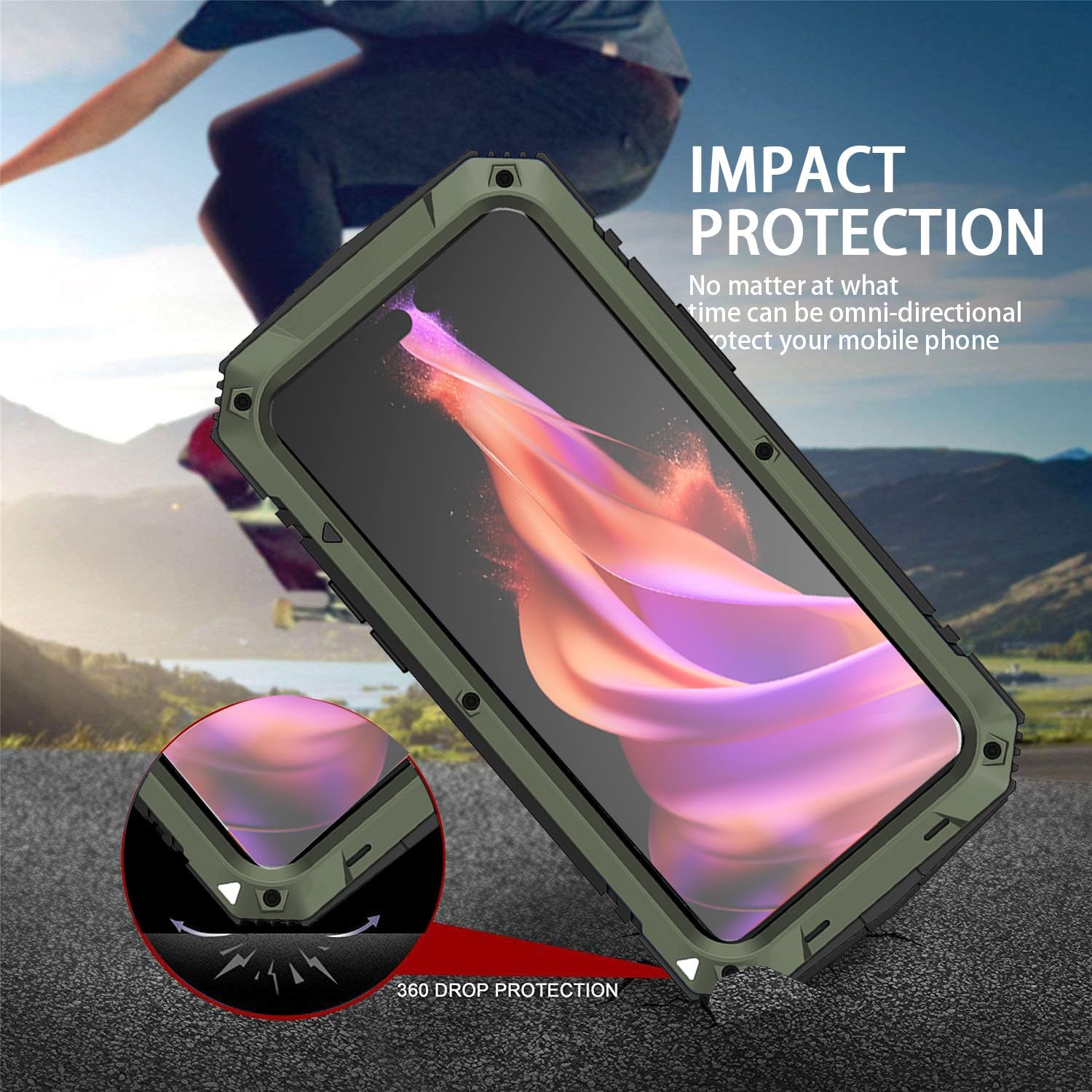 Metal Case Compatible with iPhone 15 Pro Max Aluminum Military Grade Armor Rugged Case with Metal Stand Screen Protector Drop Tested Shockproof Full Cover case (Green)