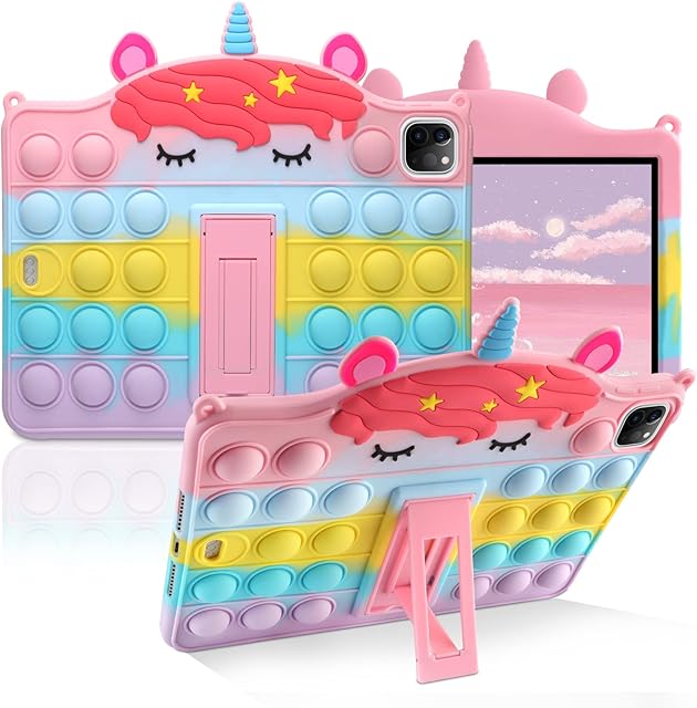 Coolden Case for iPad Air 4th/5th Generation Case Silicone Fidget Pop Push Bubble Case with Kickstand for Girls Kids Protective Case for 10.9 Inch iPad Air 5 2022/iPad Air 4 2020/iPad Pro 11 inch