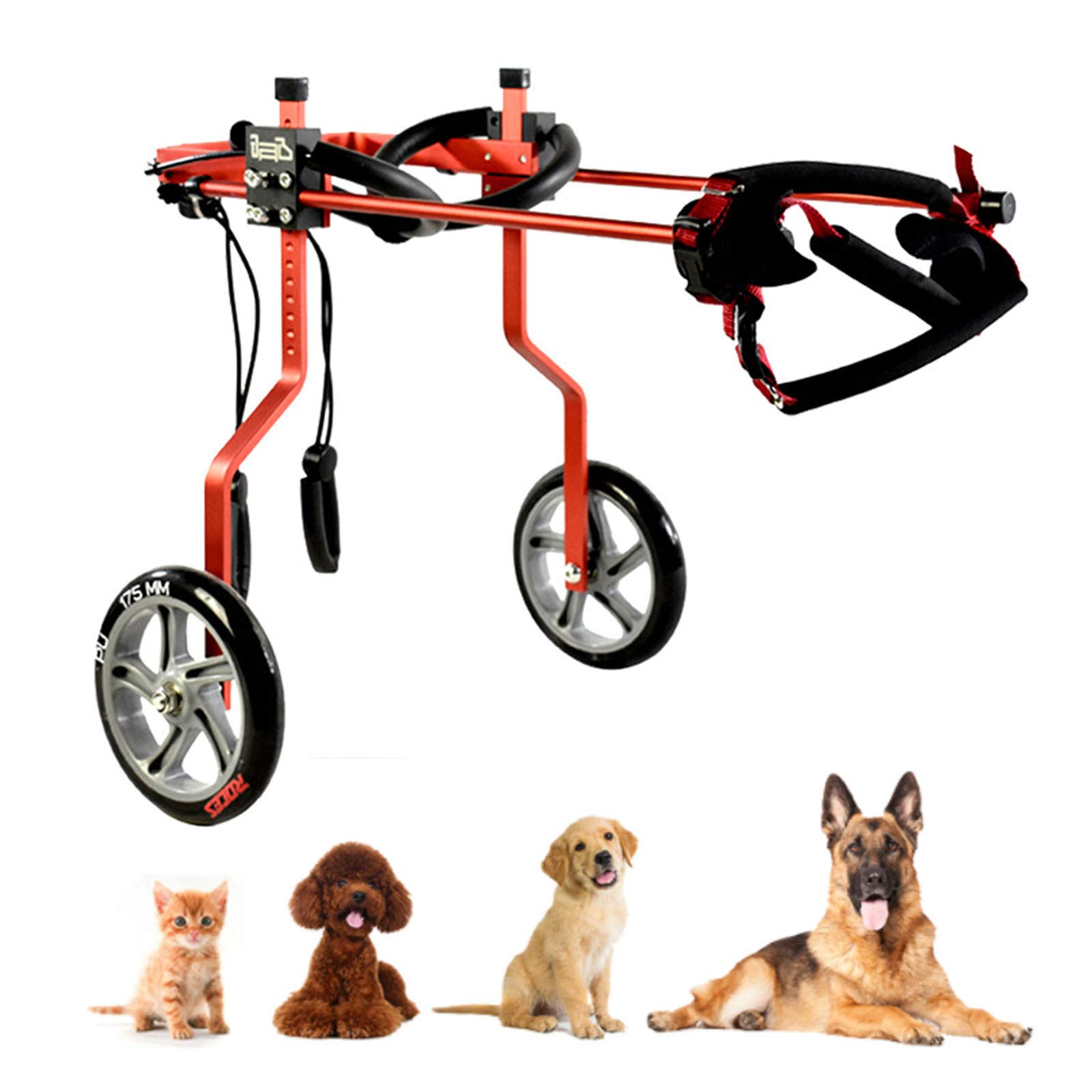 Sedia a Rotelle per Cani Disabile Regolabile Carrellino per Cani, Peso 1~60 kg, Riabilitazione per Gambe Posteriori/Zampa Posteriore, per Cane e Gatto, 2 Ruote, Dog Cat Wheelchair