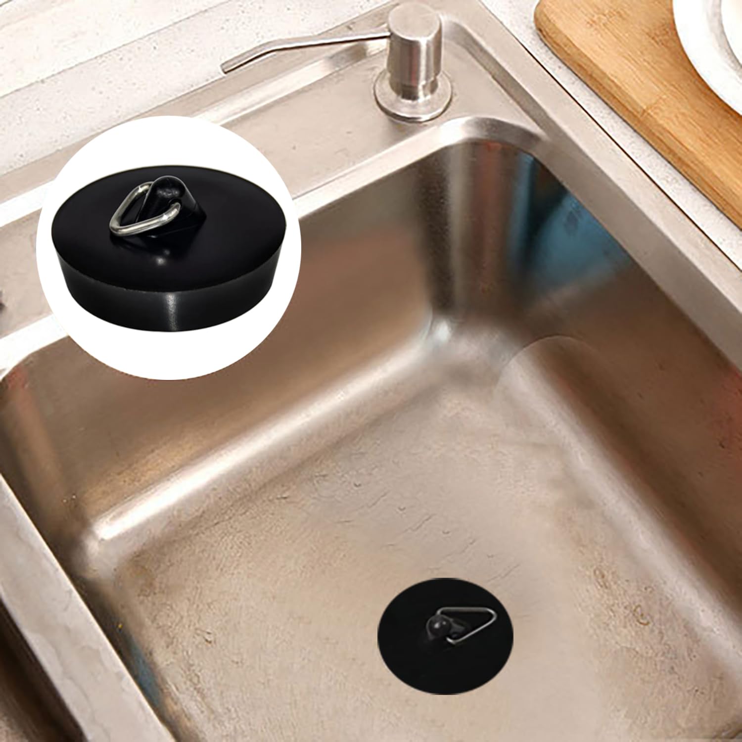 2 Pcs Tapones de Drenaje de Goma, Tapones de Drenaje de Goma, Tapones para Fregadero con Ganchos, Desagües Estándar Tapones Universales, Tapón de Drenaje para Fregadero de Cocina y Baño (Negro)