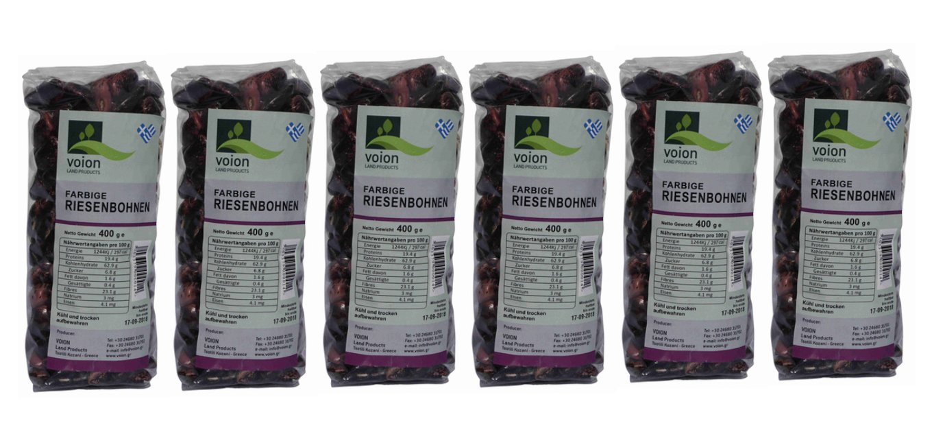 6x 400g (2,4kg) farbige Riesenbohnen getrocknet aus Griechenland Elefantenbohnen VOION geschmackvoll nährstoffreich