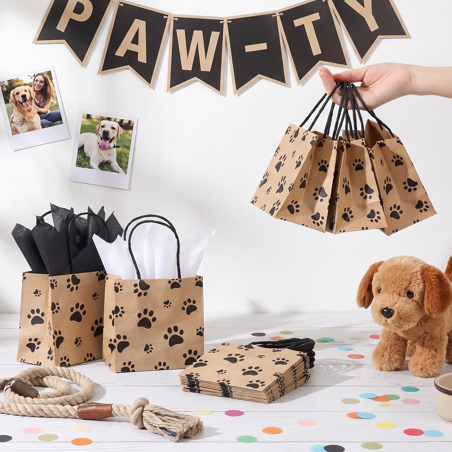 Silkfly 24 Pcs Mini Dog Paw Gift Bags & Handles 5x5x3 Inch, Brown image 4