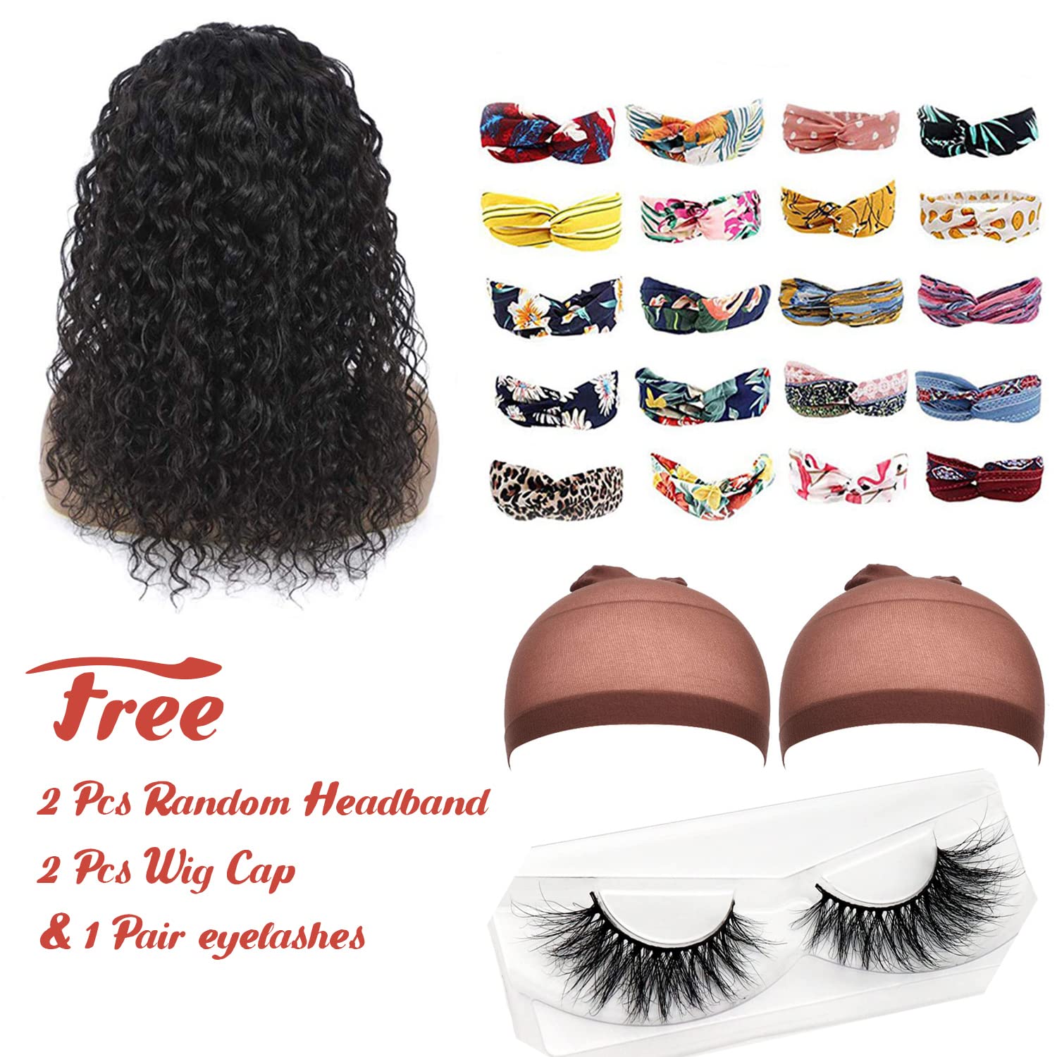 Water Wave Headband Wig Human Hair for Black Women 14 Inch Wet and Wave Headband Wig Brazilian Virgin Hair Glueless None Lace Front Water Wave Wigs Human Hair Natural Black 150% Density
